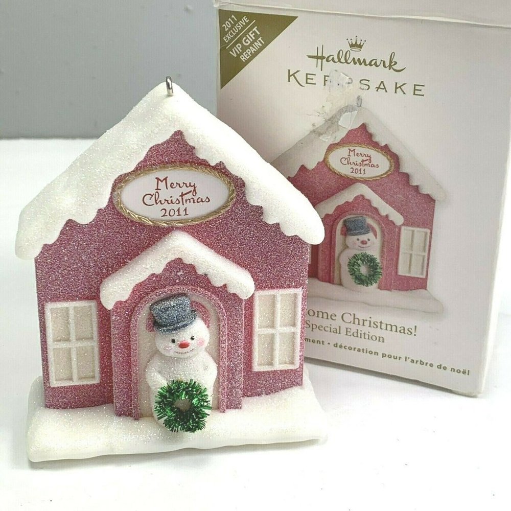 Hallmark Keepsake Ornament Welcome Christmas 2011 Exclusive VIP Repaint Pink - Picture 1 of 6